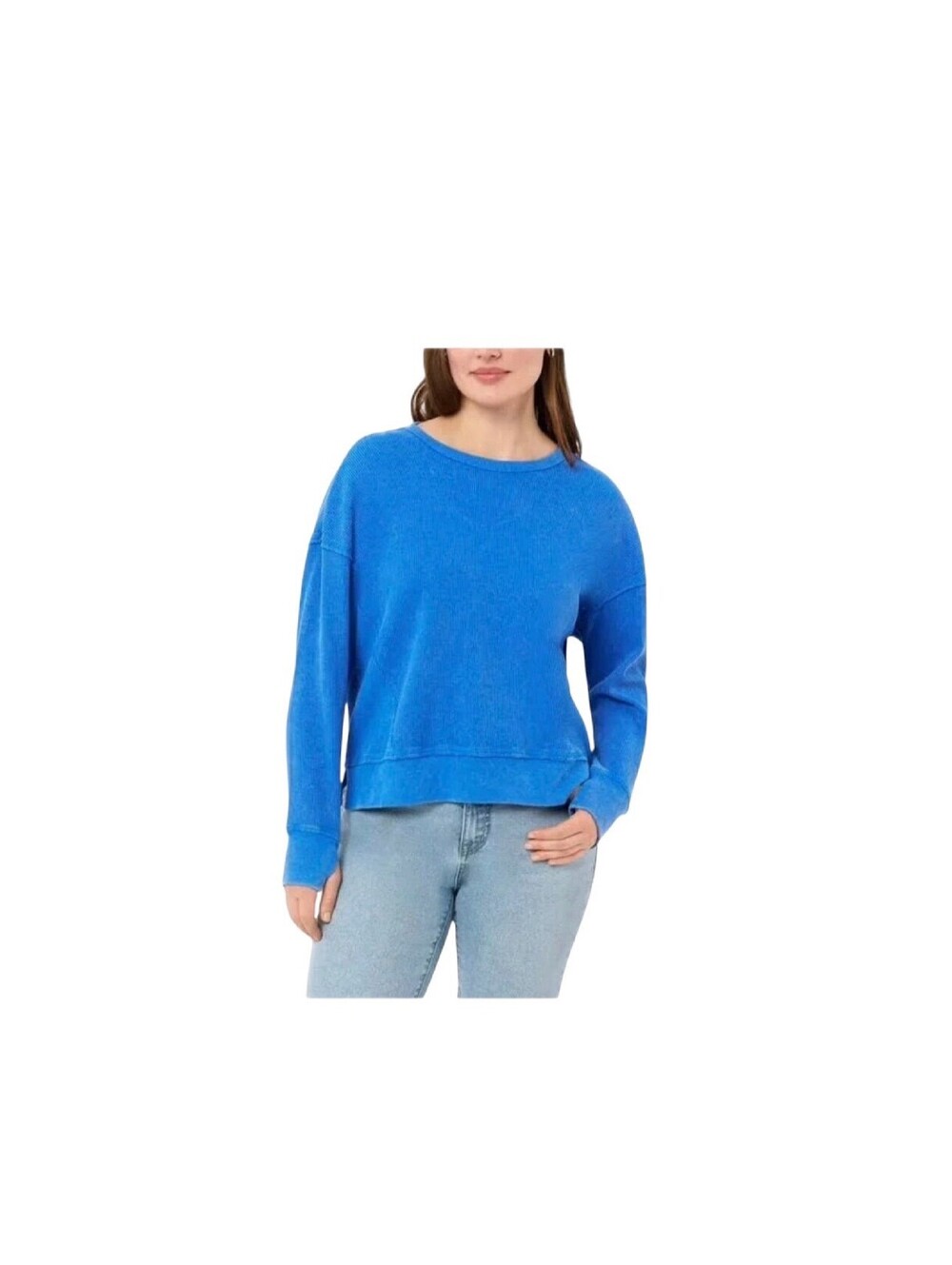 Seven7 Women's Blue Waffle Knit Long Sleeve Pullover Sweatshirt XS New with Tags